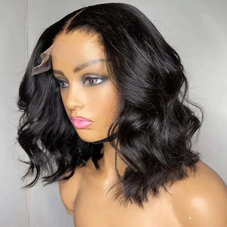 Body Short 250 Density 13X4 Front Human Hair 12 14 16 Inch Black Bob 13X6 Lace Frontal Wig HD Brazilian Water Wave