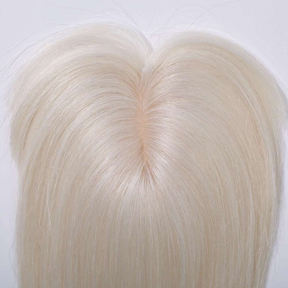 Platinum White Remy Human With Bangs 10 Inches Hairpieces Silk Base Clips In Toppers For Women Hair Extensions