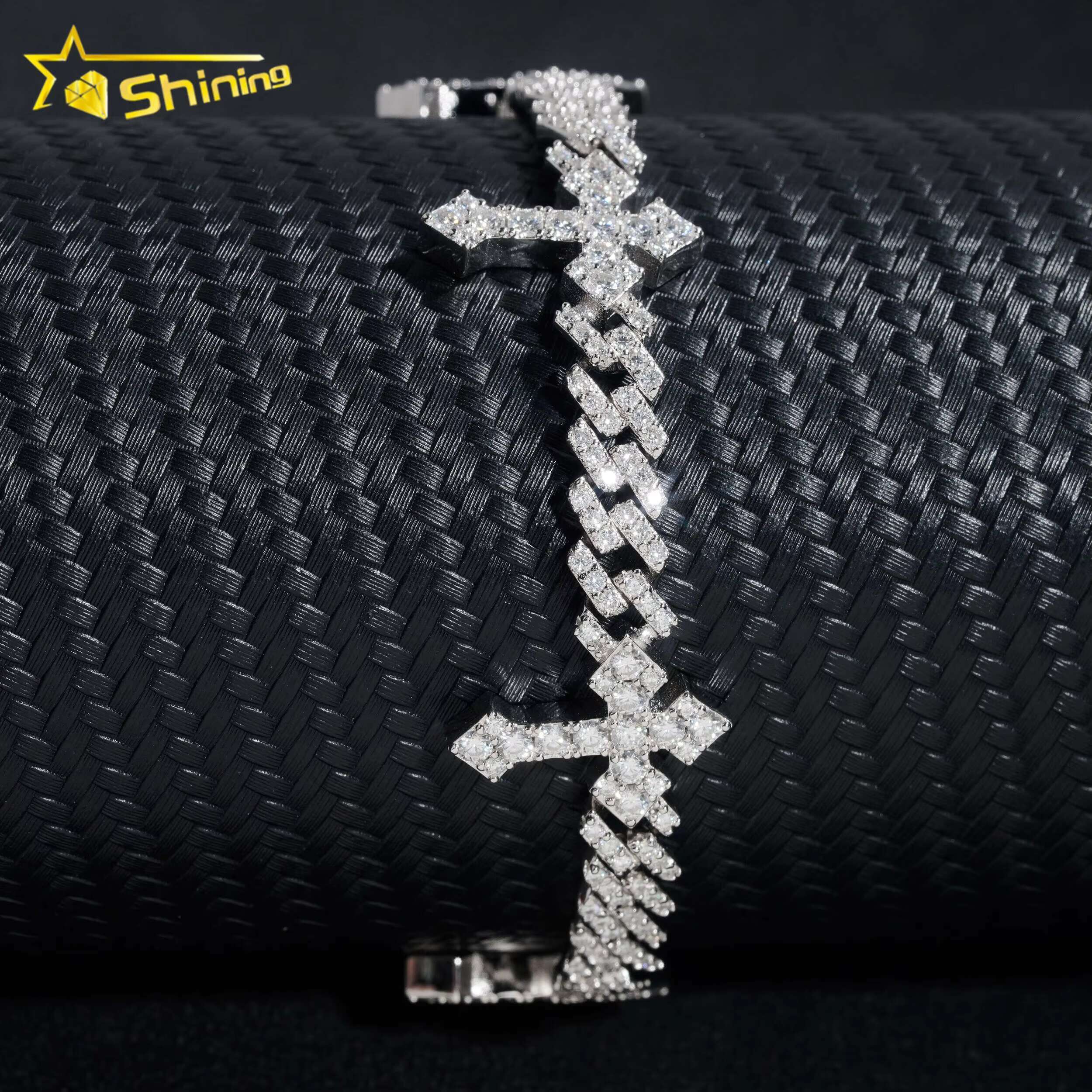 Diamond Tester Certified Hip Hop Jewelry 6MM Iced Out 925 Silver Gold Plated VVS D Color Cross Moissanie Cuban Link Bracelet