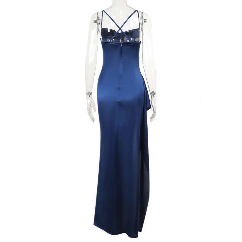 Dongdumaoyi Townlike Slim Bodycon Pleated Dress Women Spaghetti Strap Summer Maxi Long High Split Nightclub Sexy Party Dresses