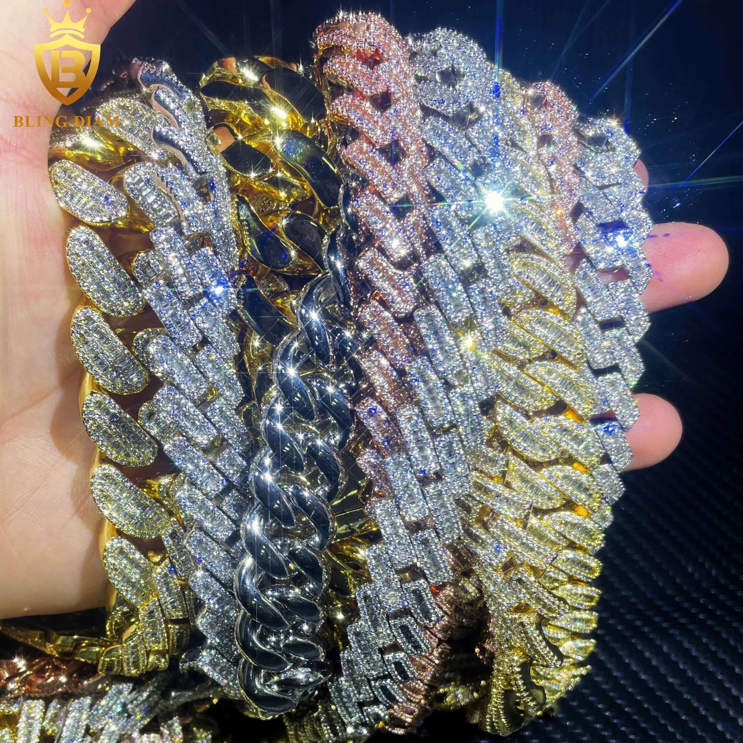 Blingdiam Jewelry Fashion Cuban Chain Necklace 12mm 14mm 15mm 20mm 5A+ Moissanite Diamond Cuban Link Chain