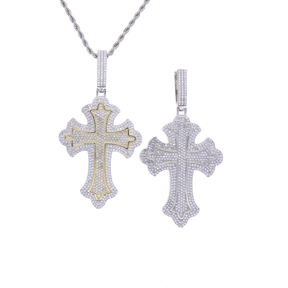 2025 New design Full Paved Cubic Zirconia Cross Pendant Necklace Iced Out Bling Pink Heart CZ Stone Hip Hop Women Men Jewelry Gifts