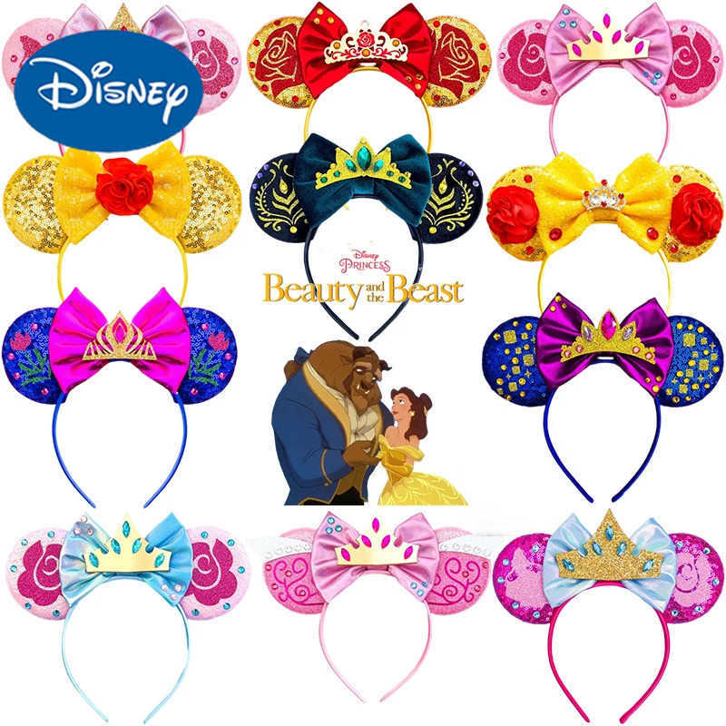 Disney Beauty and Beast Girl Hair Enchanting Rose Ears Hair Accessories Womens Festival Bell Crown Bow Headband Children X250425