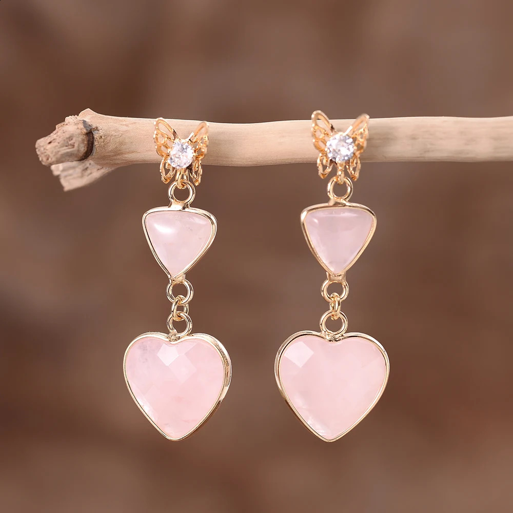 Red Heart Bohemian Pendant Earrings Womens Handmade Natural Stone Pendant Earrings Jewelry Accessories 250422