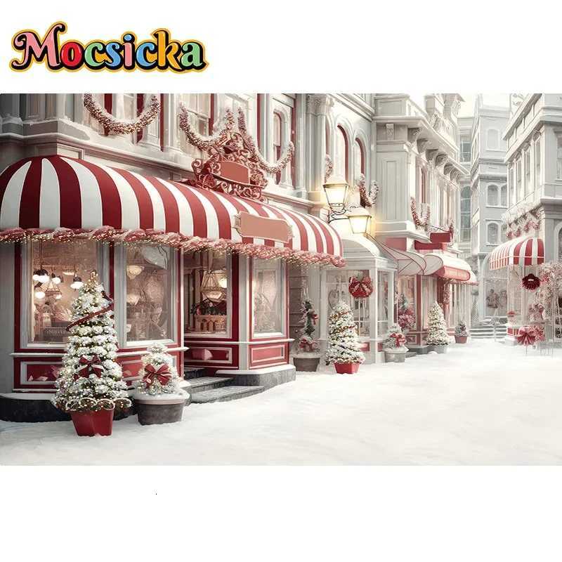 Mocsicka Christmas Photography Background Xmas Tree Winter Snow Red Candy House Shop Decors Family Baby Birthday Photo BackdropsM251125