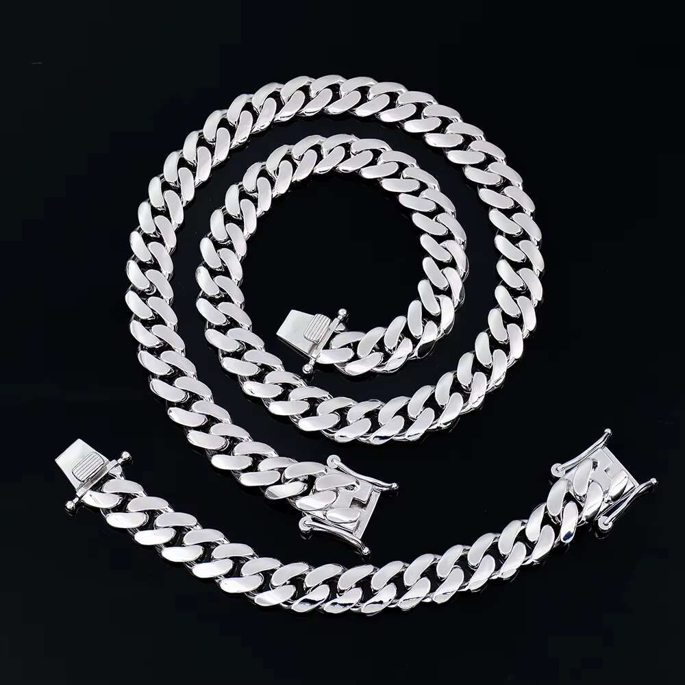 S925 Silver Cuban Link Bracelet for Men 14mm/ 18mm Width 8in Length White /Yellow Gold Plated Chain Wrist Bracelet