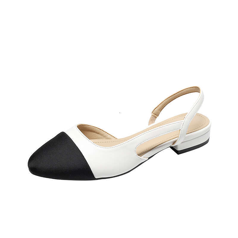 Soft leather color matching sandals, flat bottomed thick high heels, French style small fragrant shallow mouth single shoes, women's spring middl