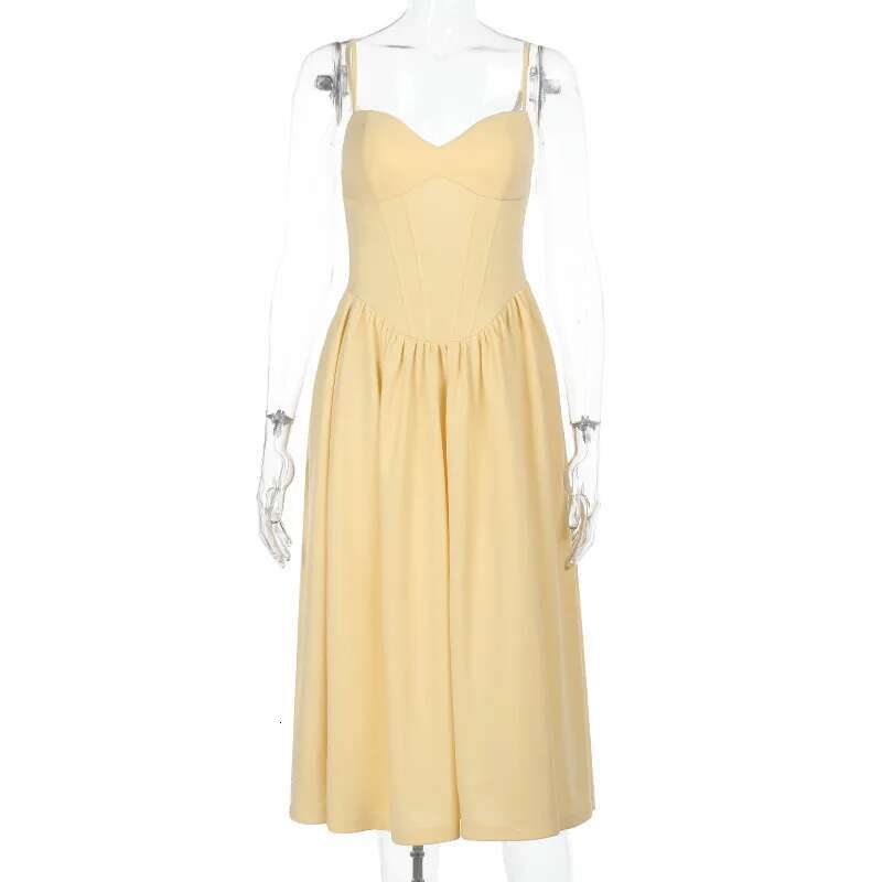 Dongdumaoyi Townlike Elegant Midi Long Waist Wrap A Line Dress Women Spaghetti Strap Spring Summer Nightclub Sexy Party Dresses