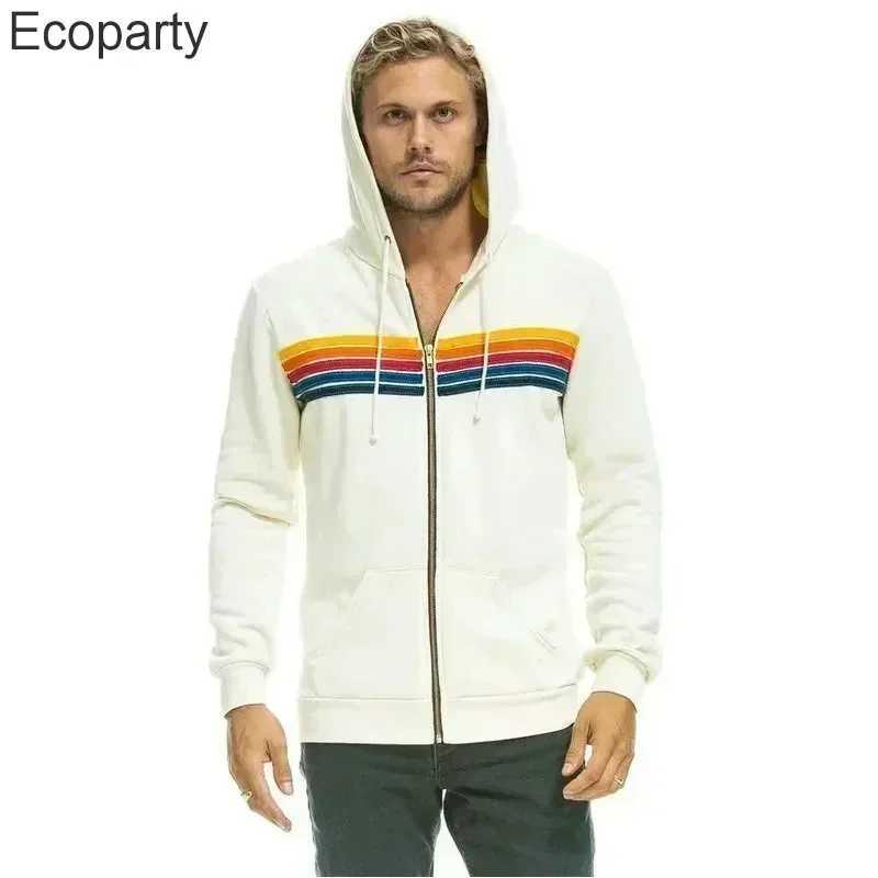 autumn unisex pilot long sleeved hooded sweatshirt casual zipper 5 rainbow hooded sweatshirt jacket M250425