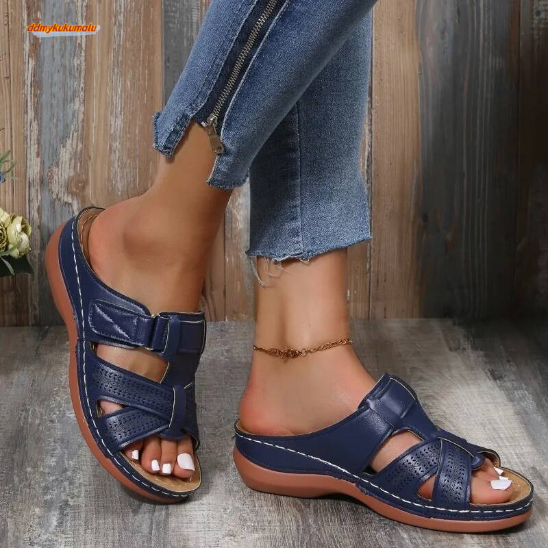 2023 Women Wedge Premium Orthopedic Open Toe Sandals Vintage Anti-Slip Leather Casual Female Platform Retro Shoes ddmykukumalu