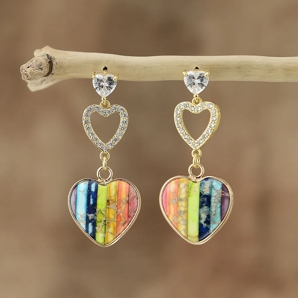 Red Heart Bohemian Pendant Earrings Womens Handmade Natural Stone Pendant Earrings Jewelry Accessories 250422