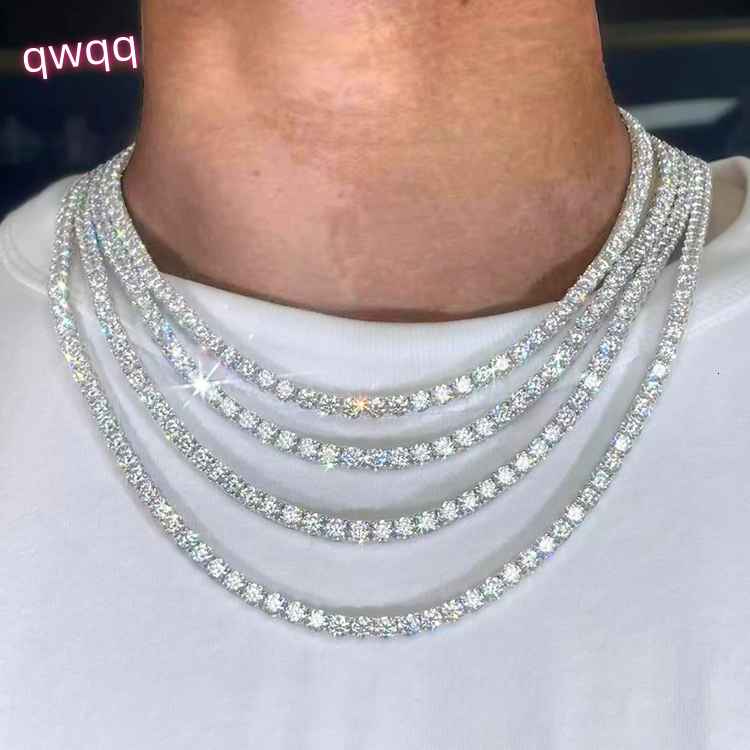 Wuzhou RTS 18K Gold Plated 2mm---5mm S925 Silver Women Men Hip Hop Diamond Necklace GRA Moissanite Tennis Chain Jewelry
