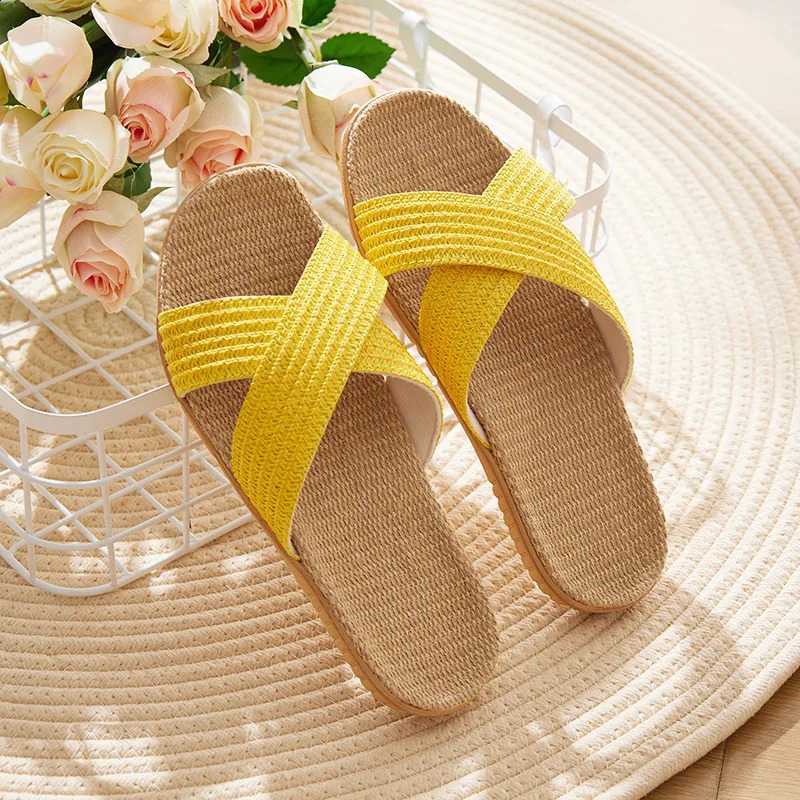 Fashion Cross Straps Slippers Women Summer Linen Flat Sandals Eva Lightweight Comfortable Ladies Flat Flip-flop Slippers Slide 250421