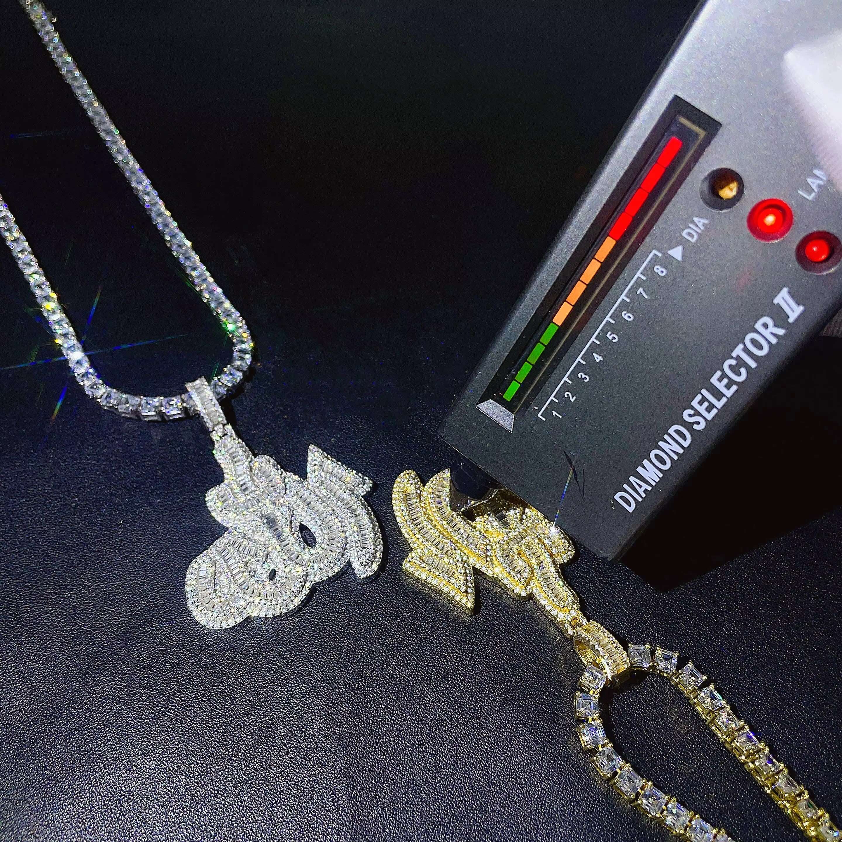 Hip Hop Jewelry VVS Moissanite Pendant Mens Necklace Pass Diamond Tester Iced Out Anchor Pendant