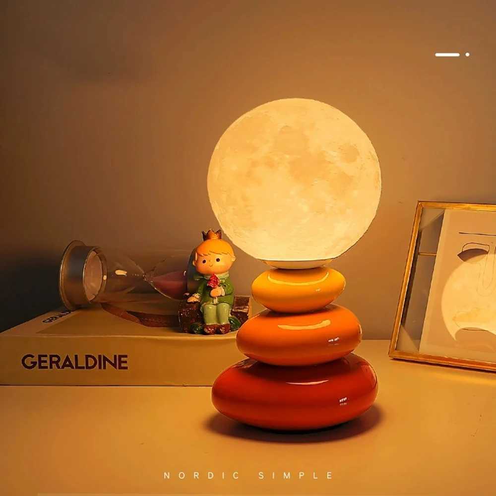 USB touch ceramic base bedside table lamp bedroom warm white night light stacked stone shaped living room atmosphere night lightM251125