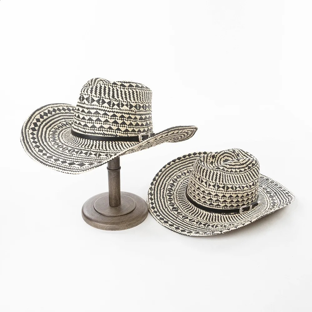 Bohemian Straw Hat Summer Outdoor Travel Beach Hat Cowboy Hat Womens Checkered Hat Fashion Jazz Hat Mens and Womens 250423