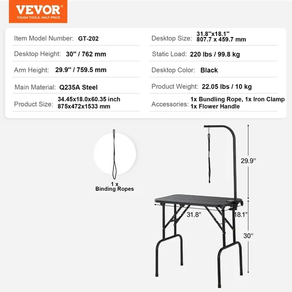 Pet Grooming Table Arm with Clamp, 32''x18'' Dog Grooming Station, Foldable Pets Grooming Stand for Medium and Small Dogs