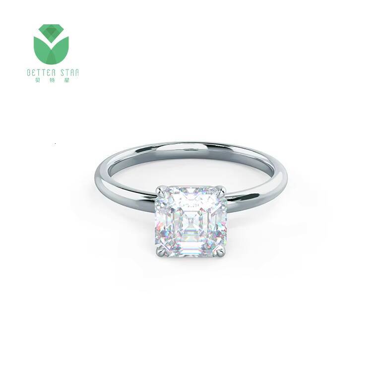 Real AU750 White Gold Lab Grown Diamond Engagement Ring Asscher Lab Created Solitaire Diamond Rings Engagement Diamond Rings