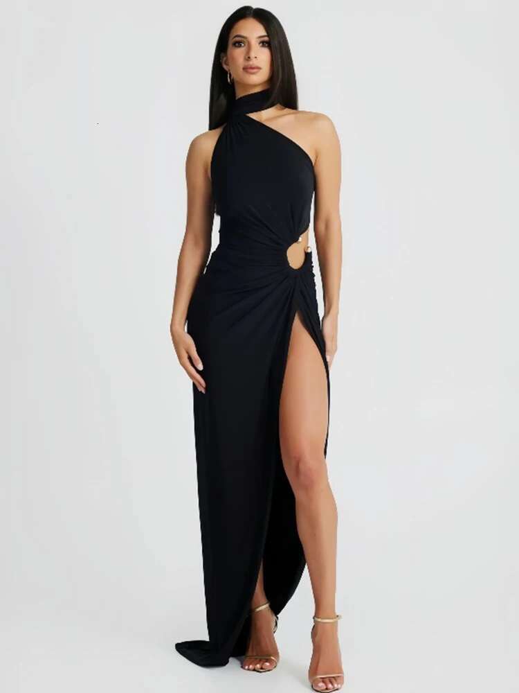 Dongdumaoyi Townlike One Shoulder Elegant Maxi Long Dress Women High Split Spring Summer Halter Backless Sexy Party Dresses