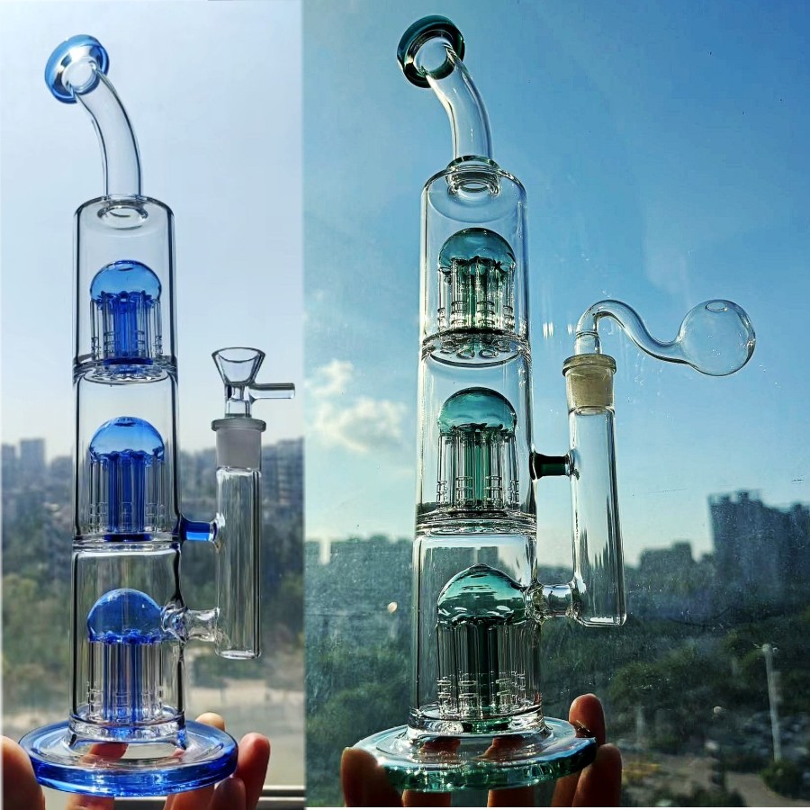 13 inches Heady tall VERY unique piece Triple tree perc filter glass heady bong water pipe smoking oil 10"with 14.4mm banger smoking hookahs shisha