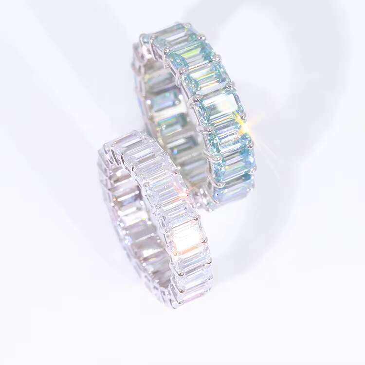 Yu Ying 925 Silver D Color Round/Emerald/Round Moissanite Diamond Eternity Band Ring for Women Anniversary Fine Jewelry
