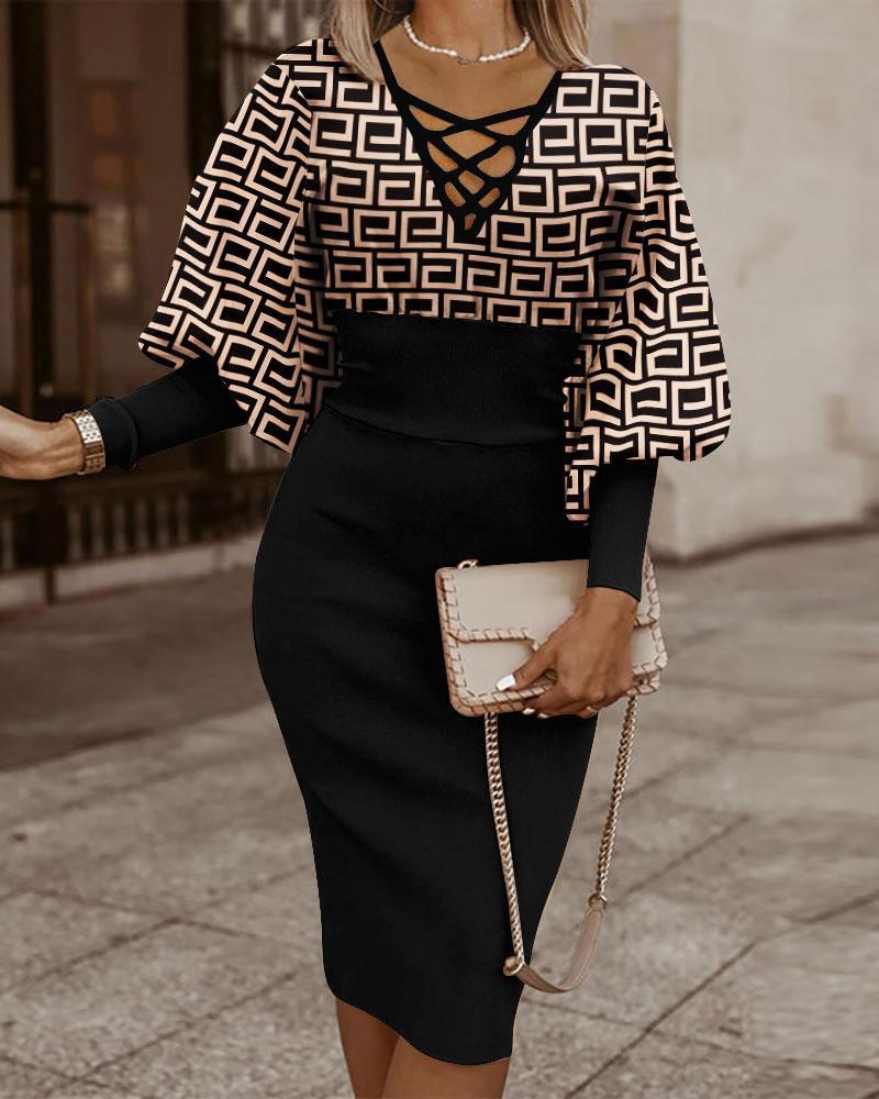 Autumn and Winter 2022 Long Sleeve V-Neck Waist Pack Hip V-Neck Dress for Women