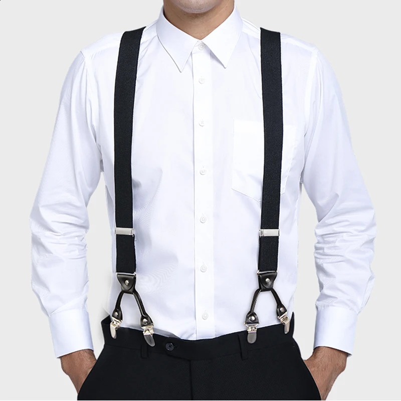 Vintage Suspenders for Men Heavy Duty Big Tall 3.5*120cm Wide Y Back 6 Metal Clips Adjustable Elastic Trouser Braces Strap Belt 250425