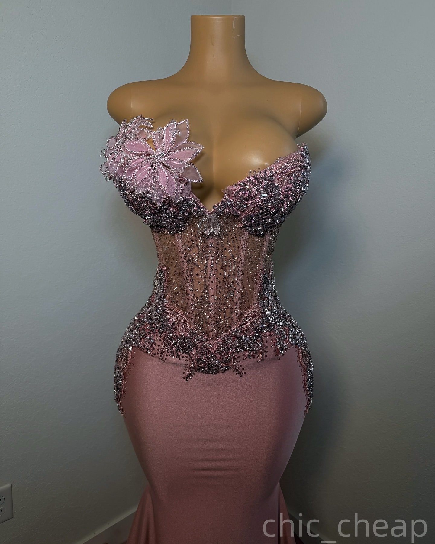 Blush Pink Mermaid Plus Size Prom Dresses 2025 Crystals Florals Satin Evening Formal Party Second Birthday Engagement Gowns Dress For Special Occasion