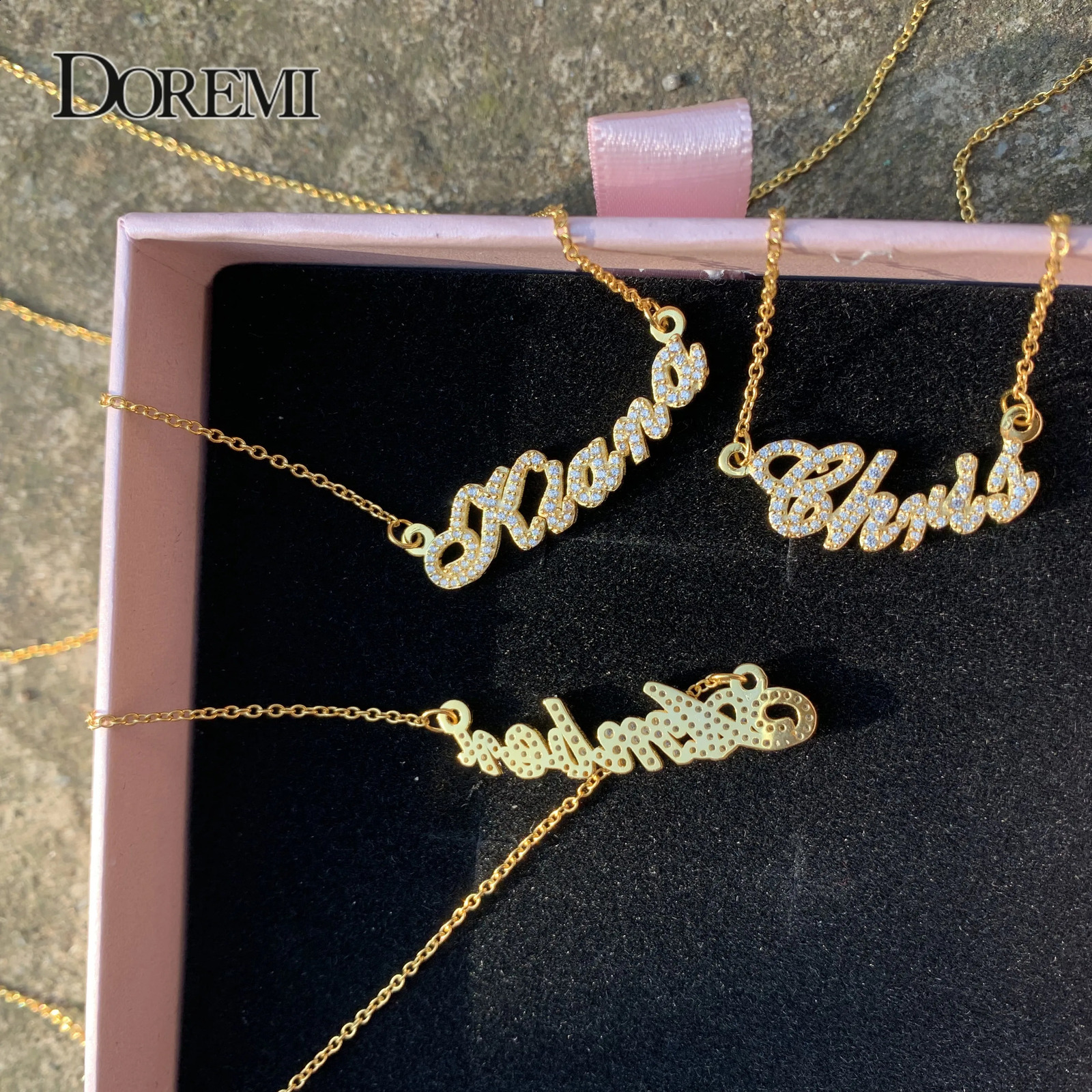 DOREMI S925 Custom Name Necklace Crystal Pendant s925 Sterling silver Chain Zircon Letter Necklace for Mom Women Anti-allergy 250425