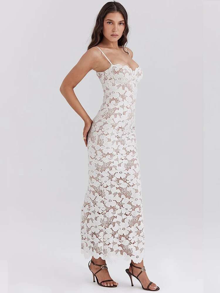 Dongdumaoyi Townlike Lace Slim Bodycon Maxi Long Dress Women Spaghetti Strap Summer Backless Nightclub Sexy Party Dresses