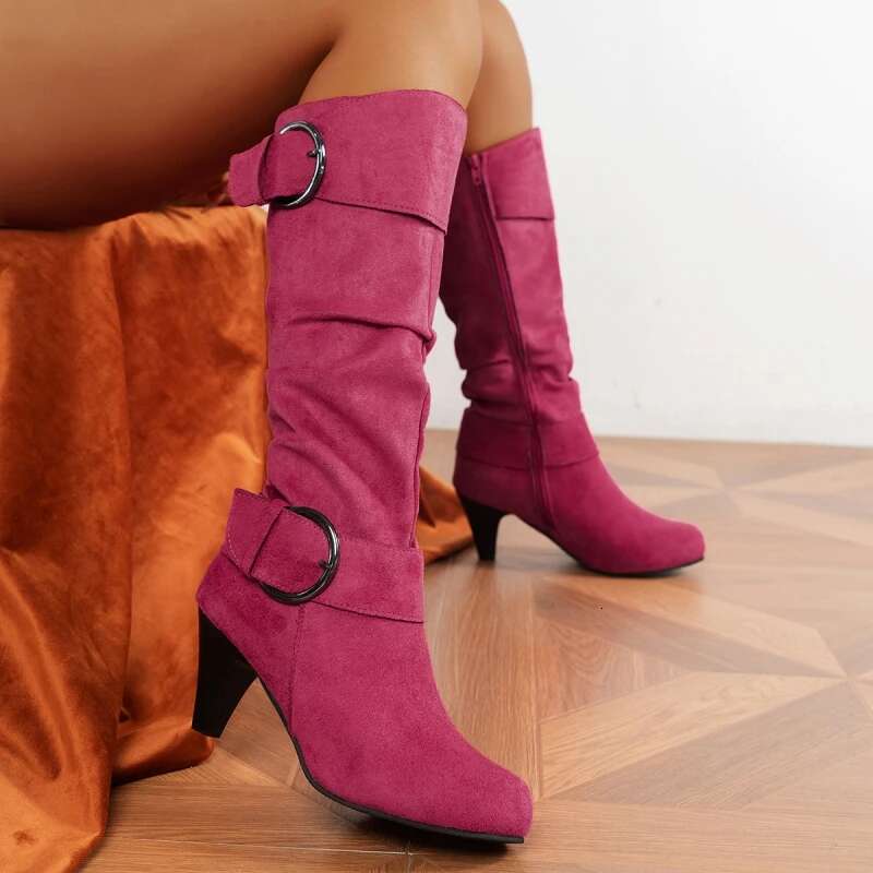 Winter New High Heels Comfortable Sexy Shoes Wear-Resistant Pointed Side Zipper Fashion Solid Color Women's Boots