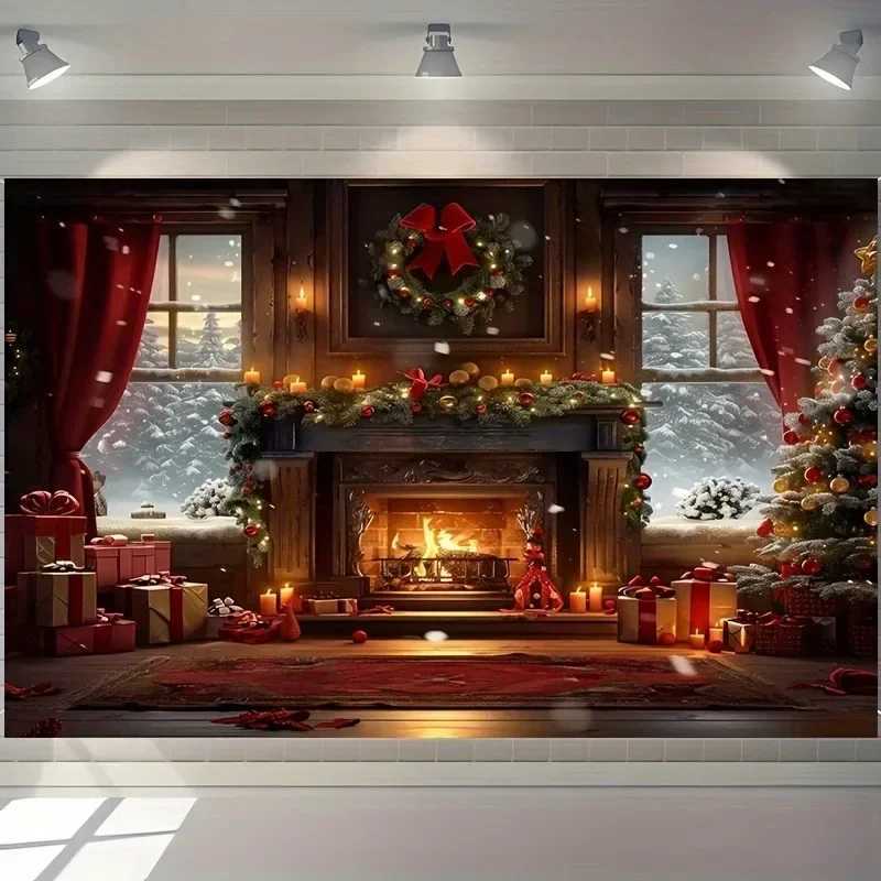 Christmas Day party decoration background cloth stove garland Christmas tree tapestry suitable for home outdoor decorationM251125
