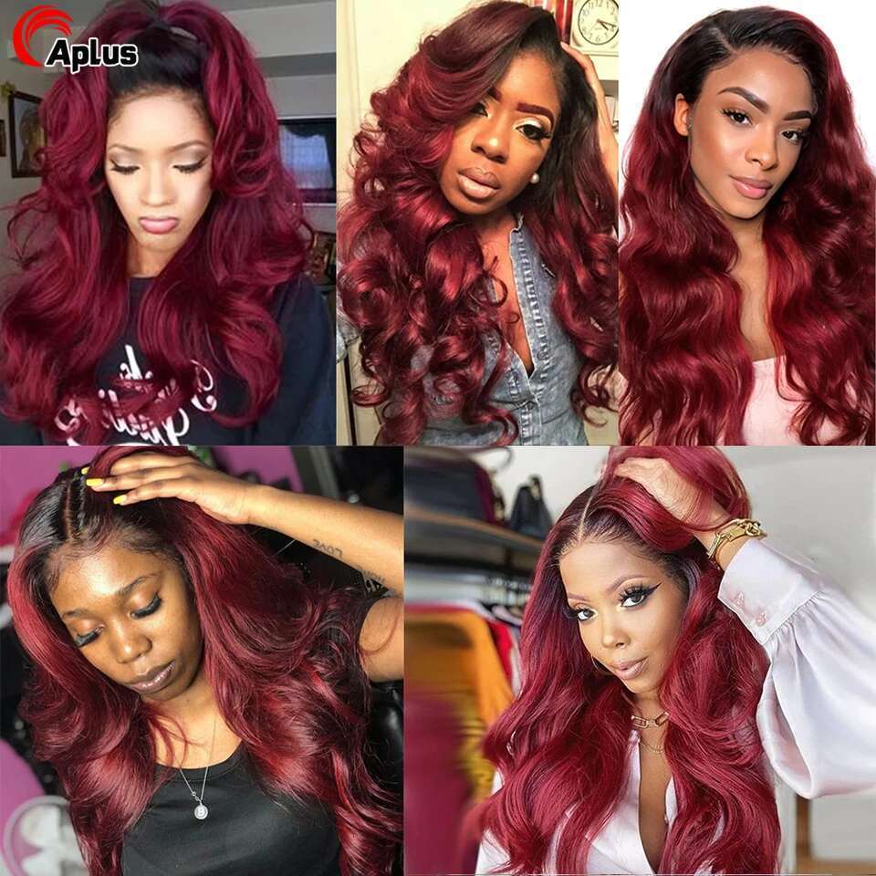1B 99J/Bury 13X4 Body Wave Front Wigs For Women HD Transparent Lace Frontal Colored Red Human Hair Wig