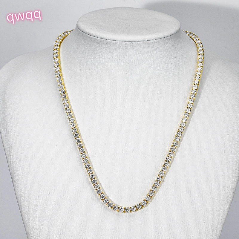 MOISSANITE 4mm Stone Hiphop Women Necklace Silver Tennis Chain Fine Jewelry Necklace