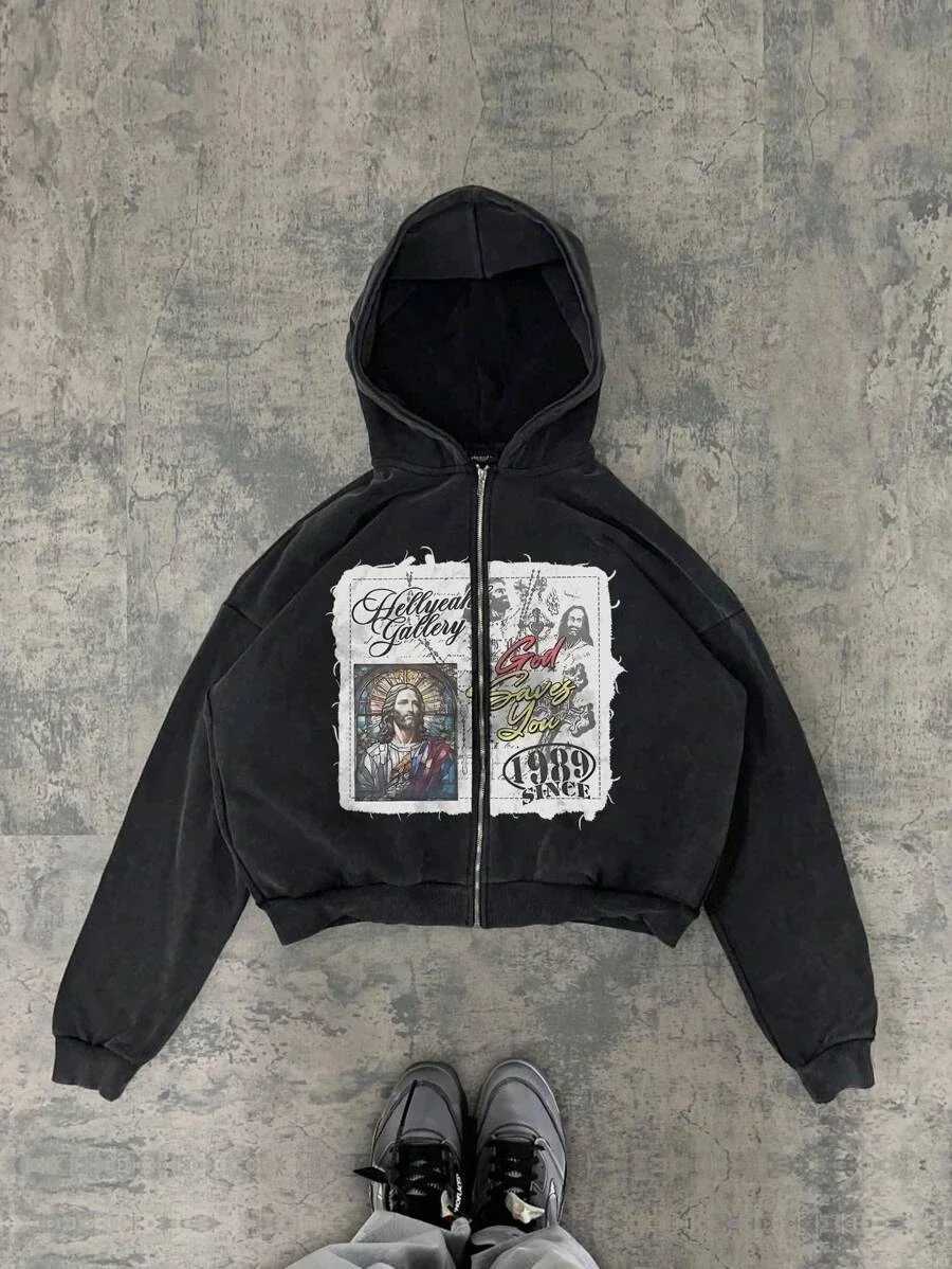 New Trend Hoodie Y2K Personalized Printing Sweatshirt Mens Harajuku Jacket Gothic Zipper Casual Sweatshirt Loose Fashion Hoodie w250425