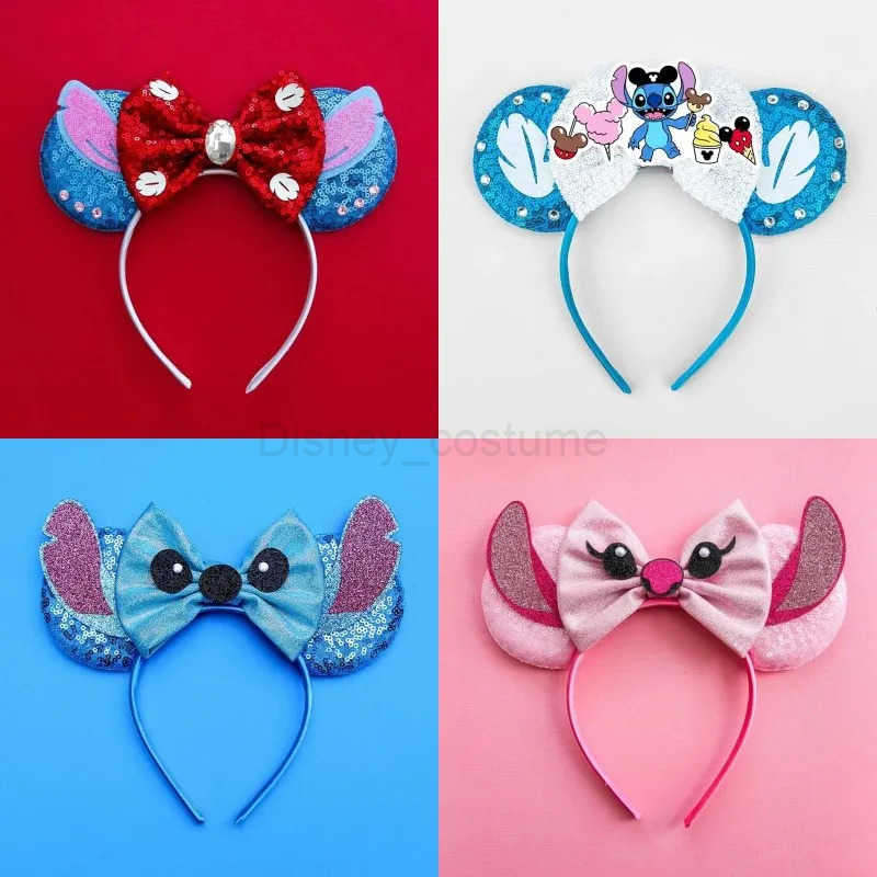 Disney Lilo Stitch Ear Headbands for Girl Festival Headwear Women Anime Hairband Kids Leaves Sequins Bow Hair Accessories Gift X250425