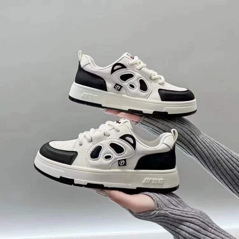 2025 free shipping spring hot selling panda white shoes, women's new board shoes, thick soled casual sports shoes