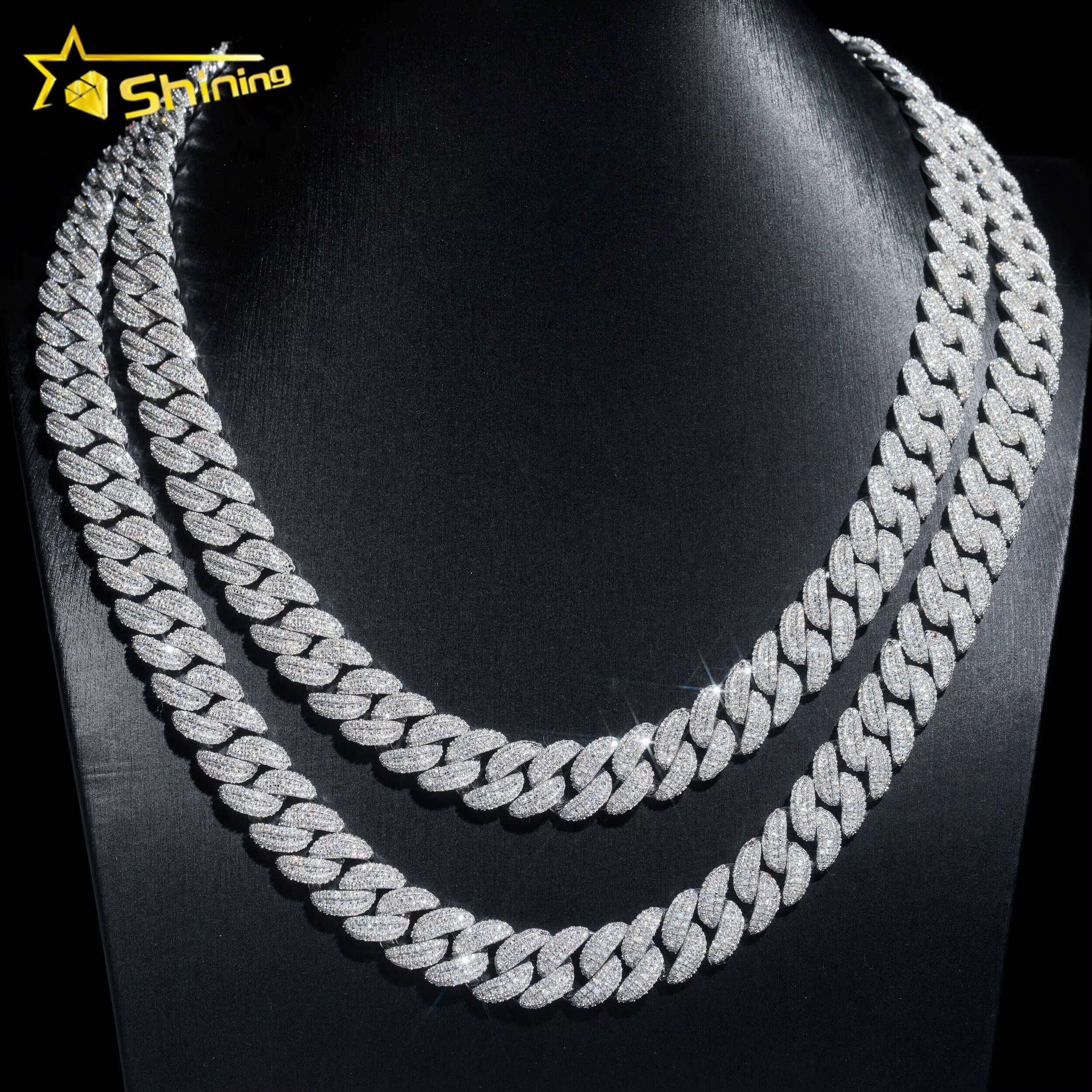 13MM Width Fine Jewelry Men Necklace Sterling Silver 925 VVS Baguette Moissanite Hip Hop Iced Out Cuban Link Chain