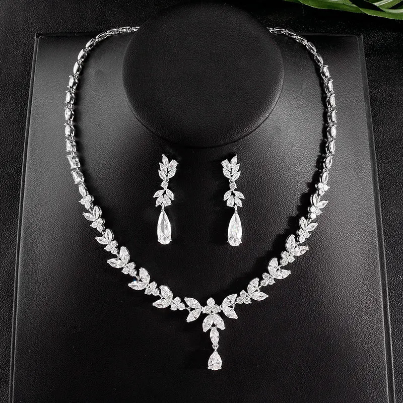 ZAKOL Cubic Zirconia Dangle Earrings Necklace Elegant Gorgeous CZ Wedding Banquet Party Jewelry Set 250417