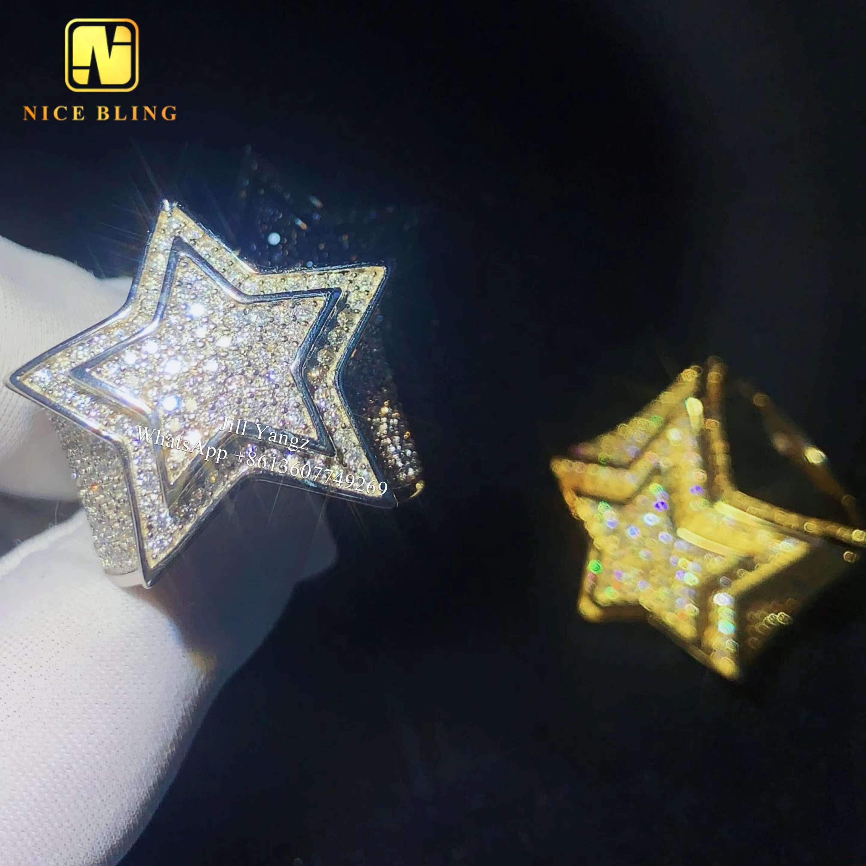 Custom Maker Star Shape Ring Vvs Moissanite Championship Ring Sterling Silver Rings for Men Hip Hop Rock Fine Jewelry