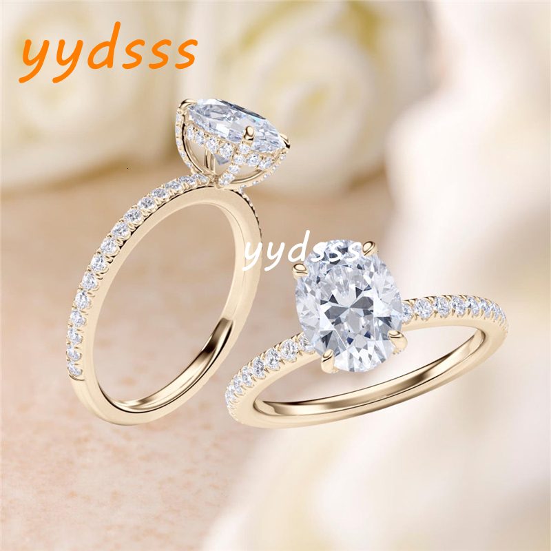 Jewelry Real Gold 2.5 Carat Oval Ice Cut Luxuery Hiden Halo Engagment Lab Grown Diamond IGI Certificate Ring For Women Wedding Band Ring