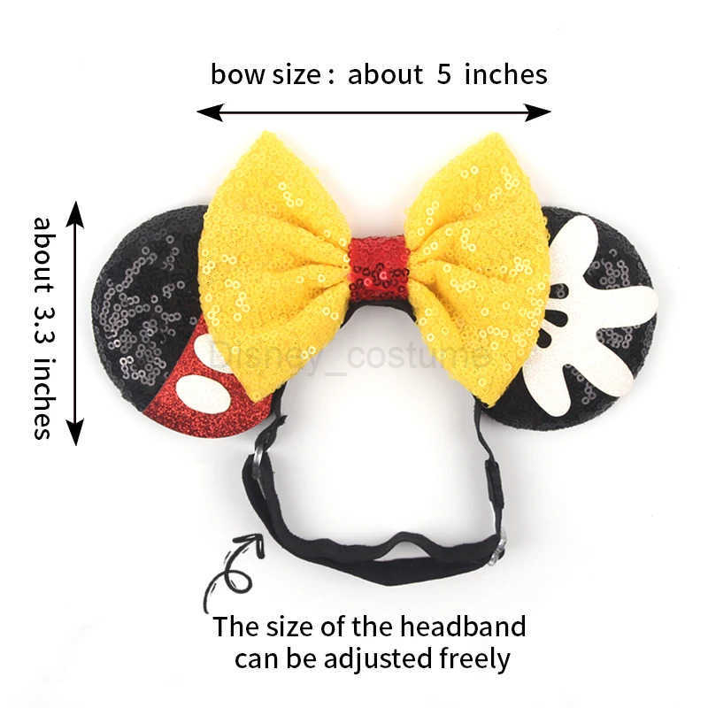 Disney 2024 Disney Mouse Ears Adjustable Elastic Headband Suitable for Baby Adult Glitter 5 Bow Hair Festival Party DIY Hair Accessories X250425