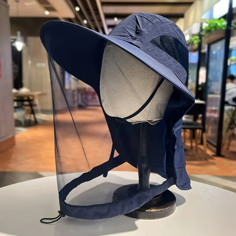 Mens and Womens Outdoor Mosquito Caps Fishing Caps Sun Protection Wide-brimmed Hats for Mountaineering Face Masks and Hats 250424