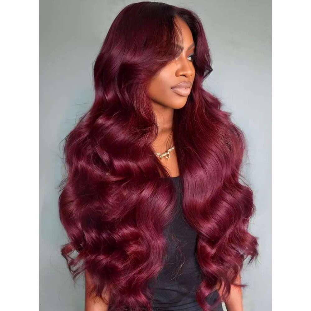 250 Density 99J Bury Body 13X4 Front Wig 13X6 Human Hair HD 30 40 Inch Lace Frontal Wigs Red Water Wave Brazilian
