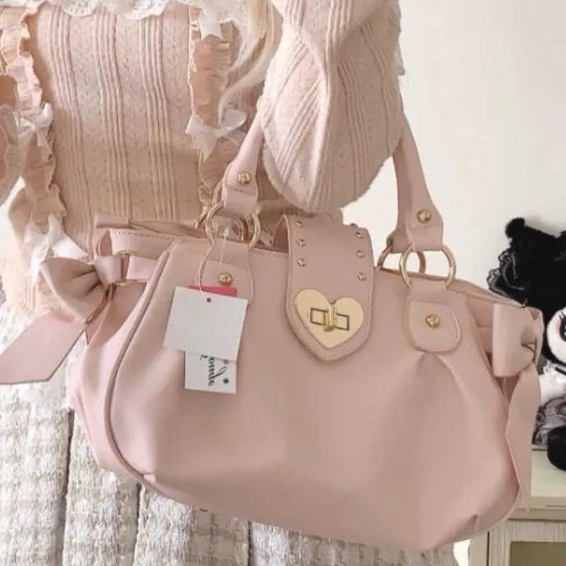 Sweet Bow Lolita Pink Handbag Wallet Womens Harajuku Love Heart Soft Crossbody Bag Womens Kawaii Large Capacity Shoulder Bag Womens W250421