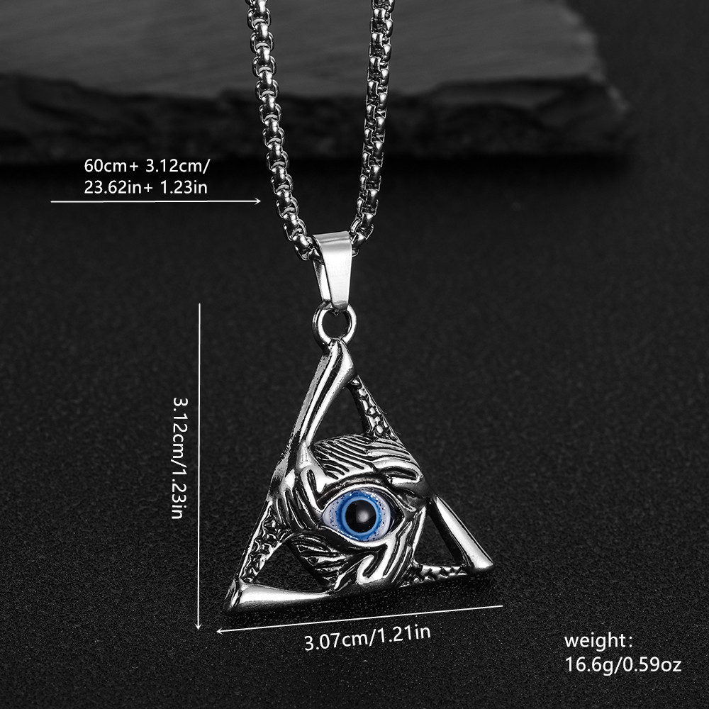 Gothic Vintage Evil Eye Pendant For Men Stainless Steel Punk Hip Hop Fashion Triangle Necklace Unique Amulet Jewelry Wholesale designer necklace for w - view 3