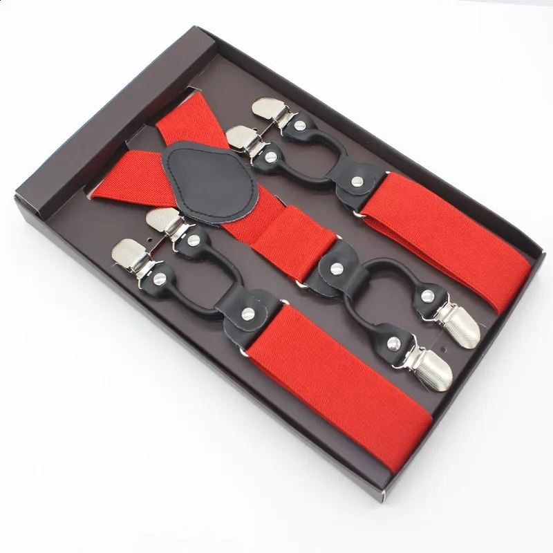 3.5*120cm Mans Fashion Suspenders Genuine Leather 6 Clips Brace Male Vintage Casual Wedding Party Trousers Strap 250425