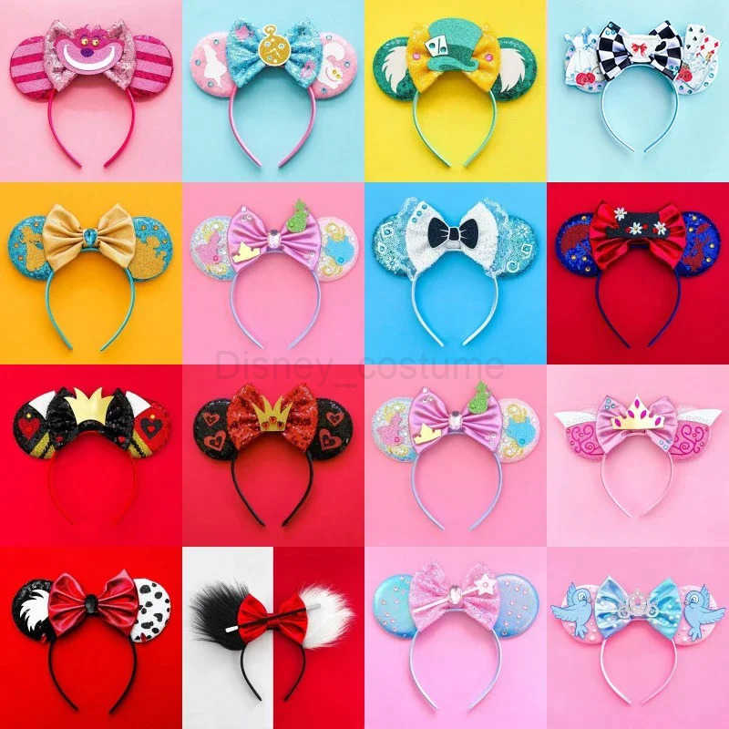 Disney Alices Adventures in Wonderland Female Hair Accessories Cheshire Cat Head with Children Mad Hatter Ears Hair Girl Red Queen Headwear X250425