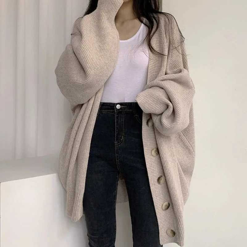 Autumn Winter Women Cardigan Sweater Casual All-Match Loose Long Sleeve Knitted Jackets Fashion V-Neck Single-Breasted SweatersT251125