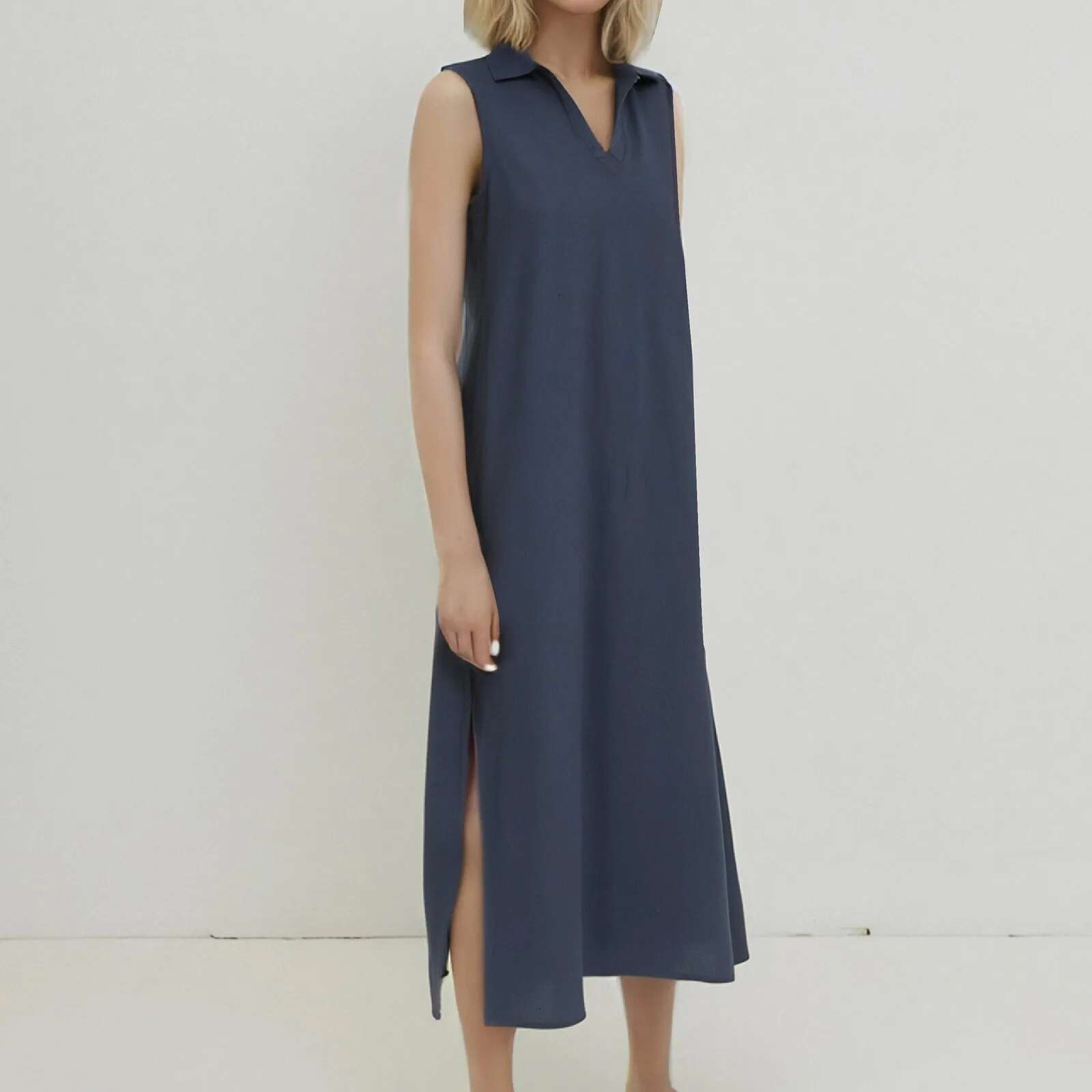 Dongdumaoyi Summer Linen V Neck Women S Sleeveless Tank Dresses New Solid Korean Casual Loose A Line Long Female